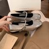 Sheepskin version~ genuine leather French silver light mouth with flat bottom inner height increase Mary Jane jk single shoes women's small leathe
