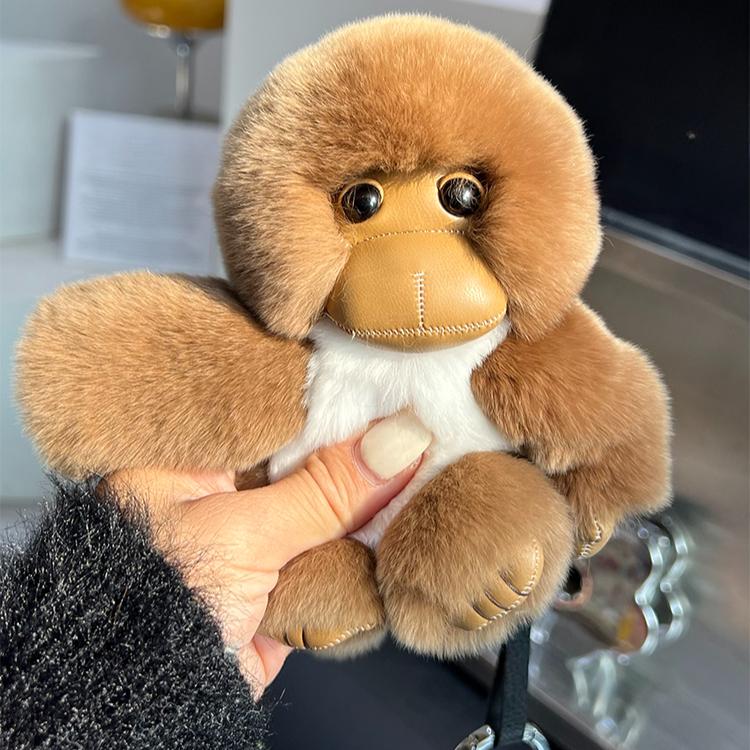 [Cute Little Monkey] Real Rex Rabbit Hair Car Keychain Pendant Ins Internet Celebrity Plush Doll Bag Pendant