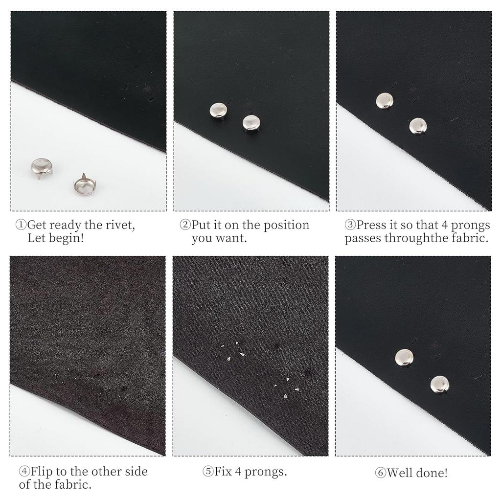 NICENEEDED 250 Pcs Round Dome Rivets, 10 Mm Claw Nailheads Spots Stud, Silver Head Spike Prong Nail Punk Rock Nailheads Claw Beads for DIY Clothes