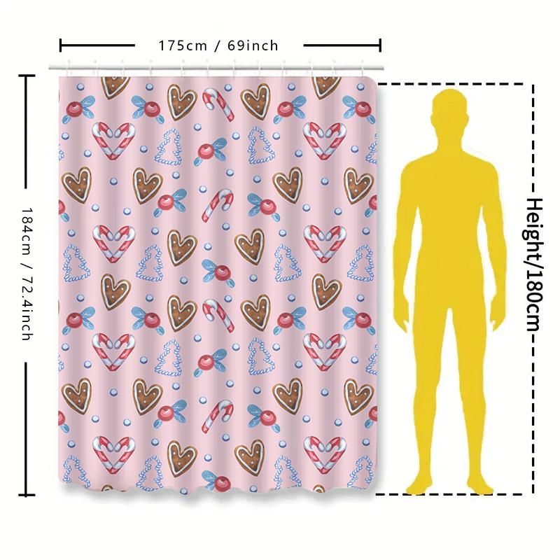Bathroom Shower Curtain Set with Candy Cane Pattern for Christmas Decorations Pink Waterproof Fabric for Bathrooms