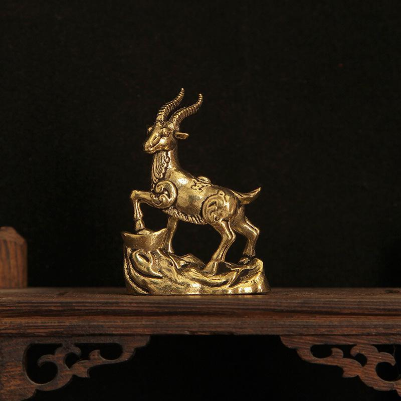 Chinese Zodiac Goat Sculpture Step On Money Sheep Figurine Brass Animal Statue Desktop Ornament Wealth Fengshui For Home Decor