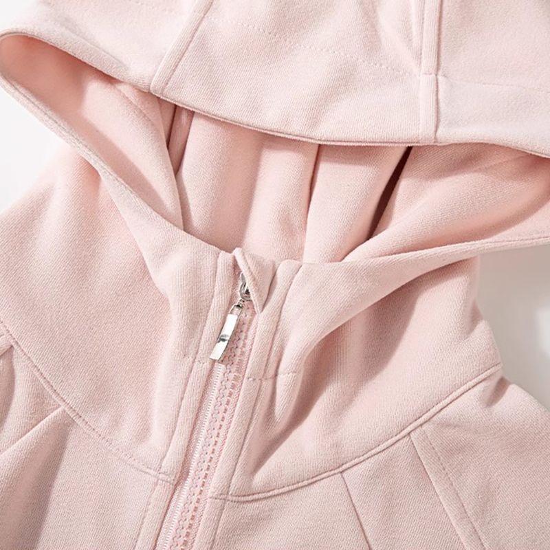 Women's Slim-Fit Pink Hooded Zipper Jacket, Sporty Spring/Autumn Style