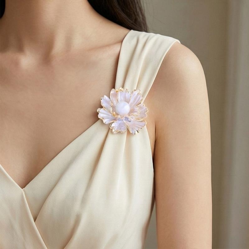 Peony Corsage Pin Brooch for Women Adorned with Rhinestones and Imitation Pearls Perfect for Wedding Party Office