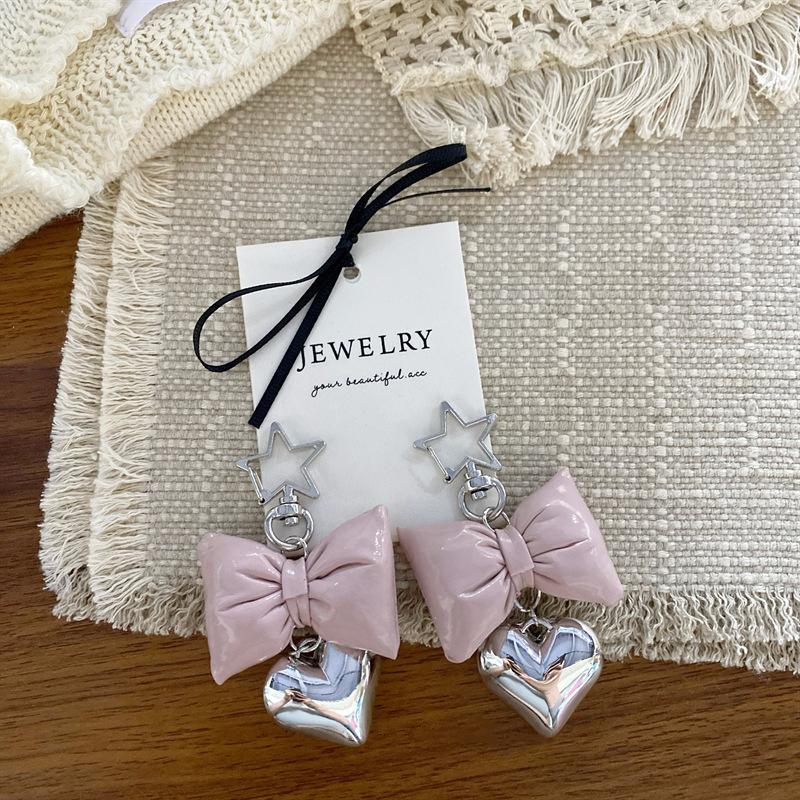 Stylish Versatile Heart Bow Phone Lanyard Wrist Strap Diy Handmade Bowknot Keychains Backpack Decoration Accessories Gifts