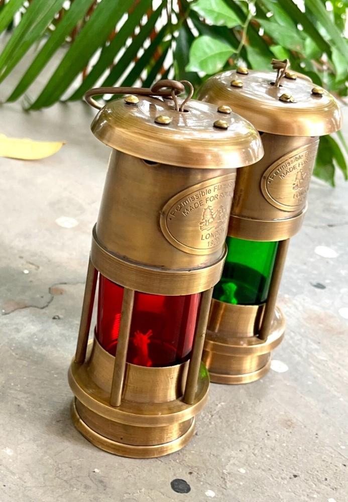 Mosiężne Latarnie Okrętowe Lewa i Prawa Burta | Morskie Lampy Olejowe | Czerwone, Zielone Soczewki | Vintage Replika Morskiego Światła Łodzi na Prezent Świąteczny
