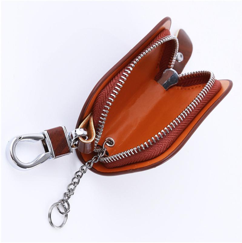 Black/Brown Smart Car Key Case Remote Leather Housing Anti Scratch Cover Bag Pouch Key Protector Auto Accessories 9.5*5.5*2.5cm