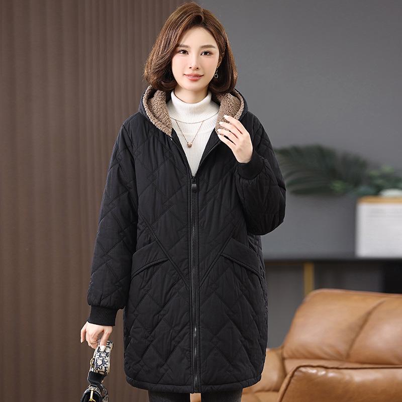 Mid-Length Women's Fleece-Lined Cotton Jacket: 2024 Retro Casual, Loose, Warm, and Thickened Winter Coat.