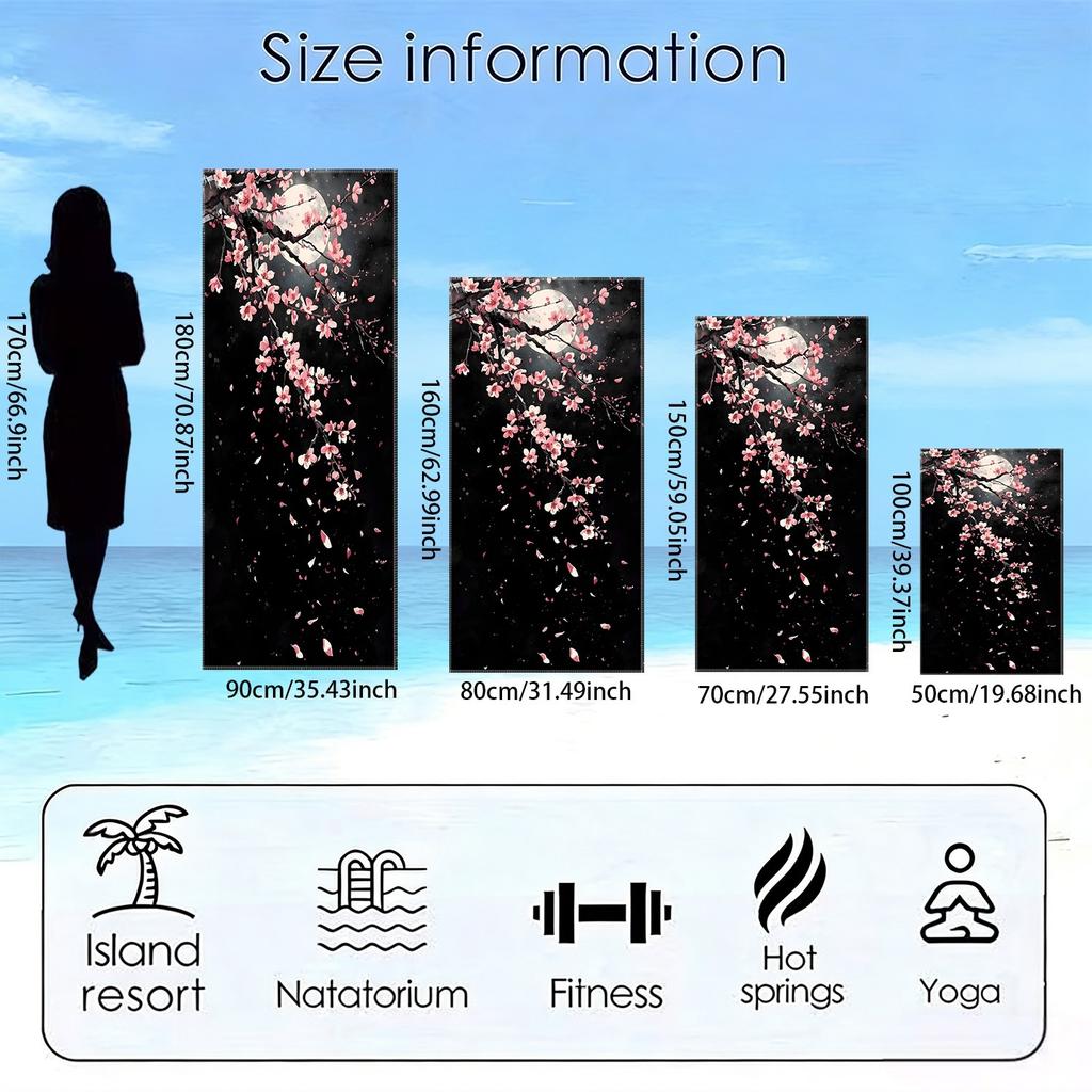 Elegant Sakura Moon Microfiber Beach Towel 1 Piece Set 2D Flat Printed Sandproof Waterproof Holiday Sea Sunbed Lounger Towel