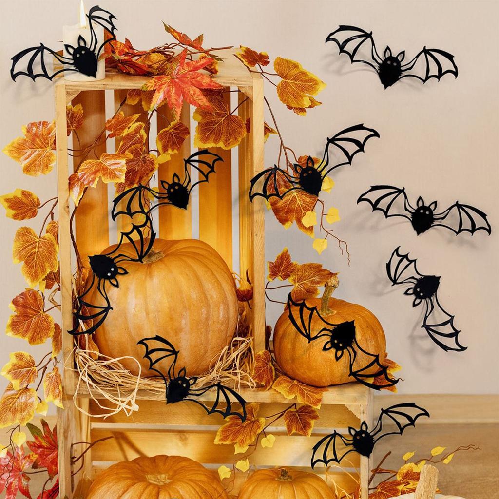 24/36/48pcs Halloween 3D Hollow Bat Wall Stickers Black Bat Sticker Room Decor Party Diy Decals Halloween Horror Bats 15cm