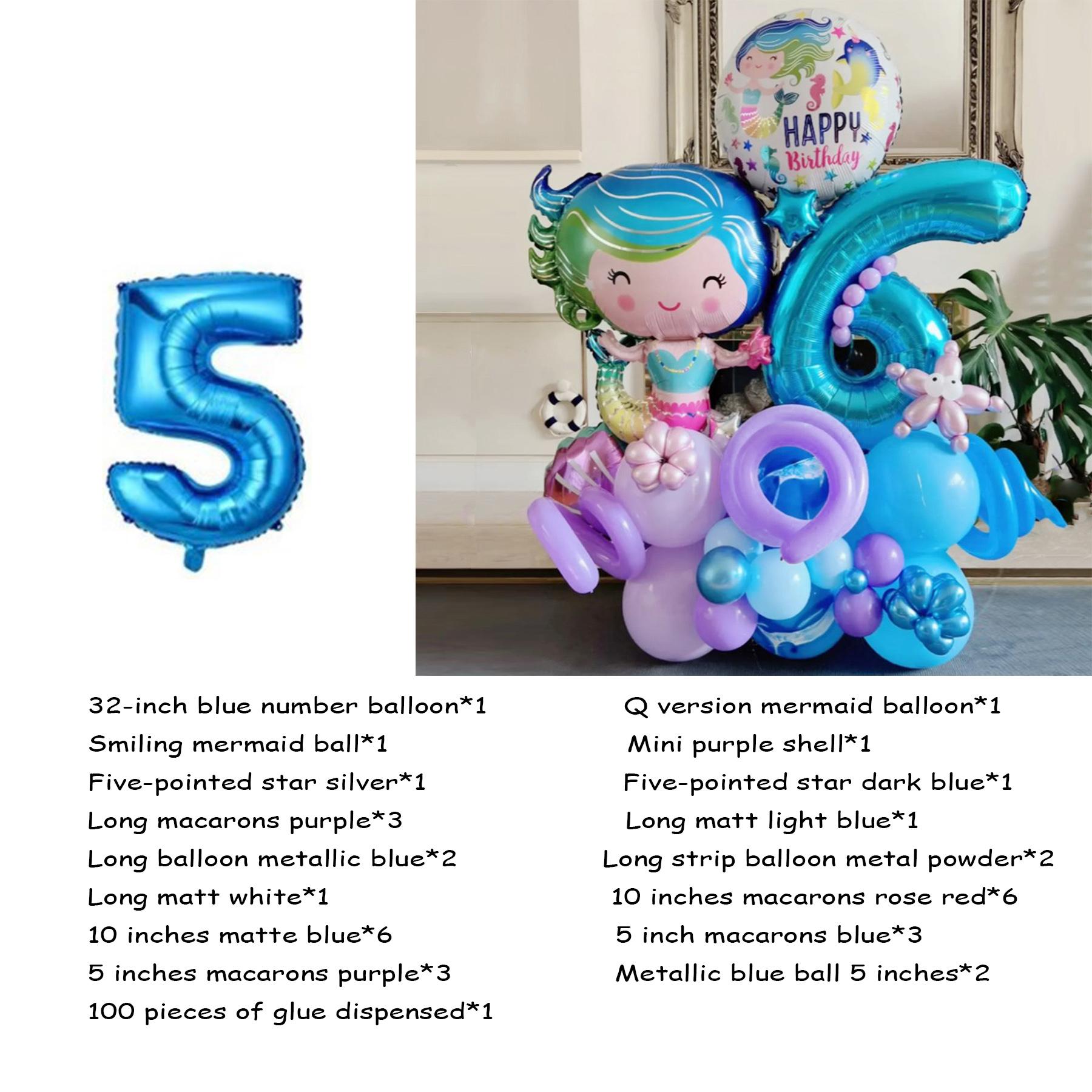 

36Pcs/Set Русалочка Фольгированные шары Раковины Воздушные шары Номер Мяч День рождения Baby Shower Декор number 5