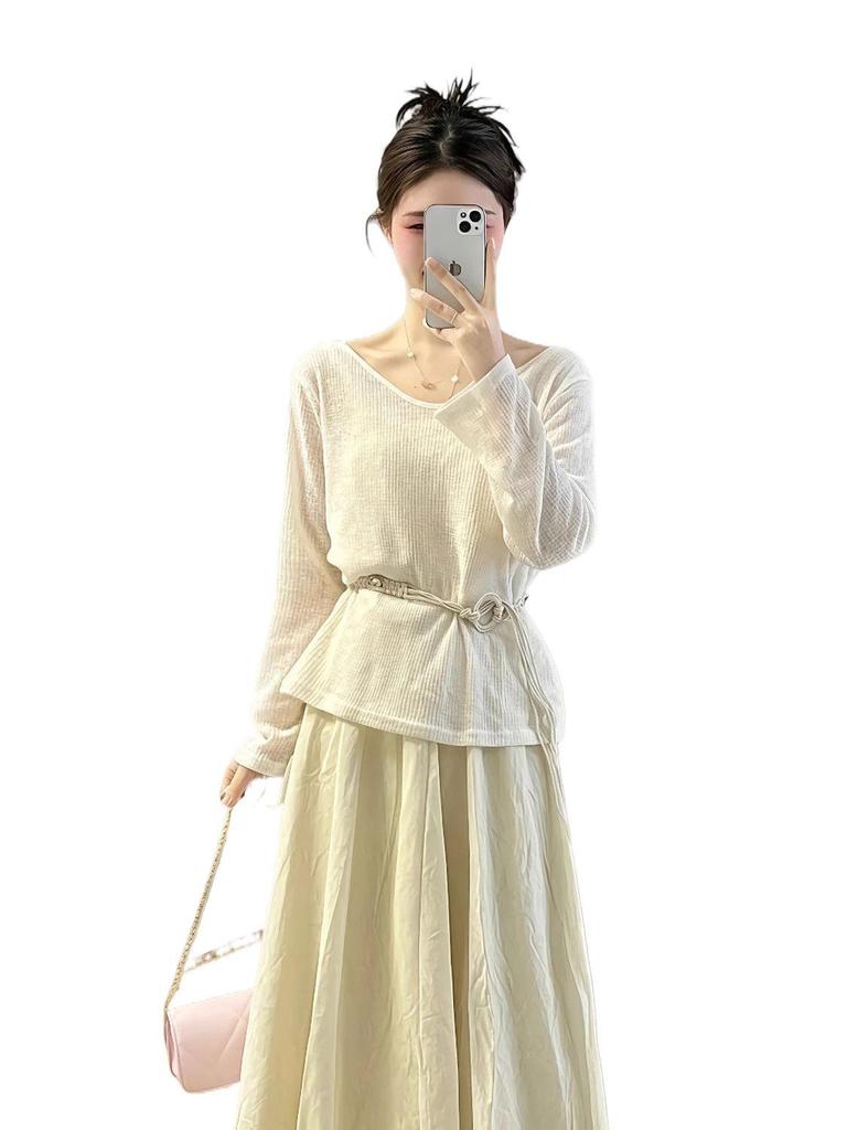 Frühlings Übergröße Damen Schlankmachendes Top & Midi-Rock Set - Koreanischer Stil