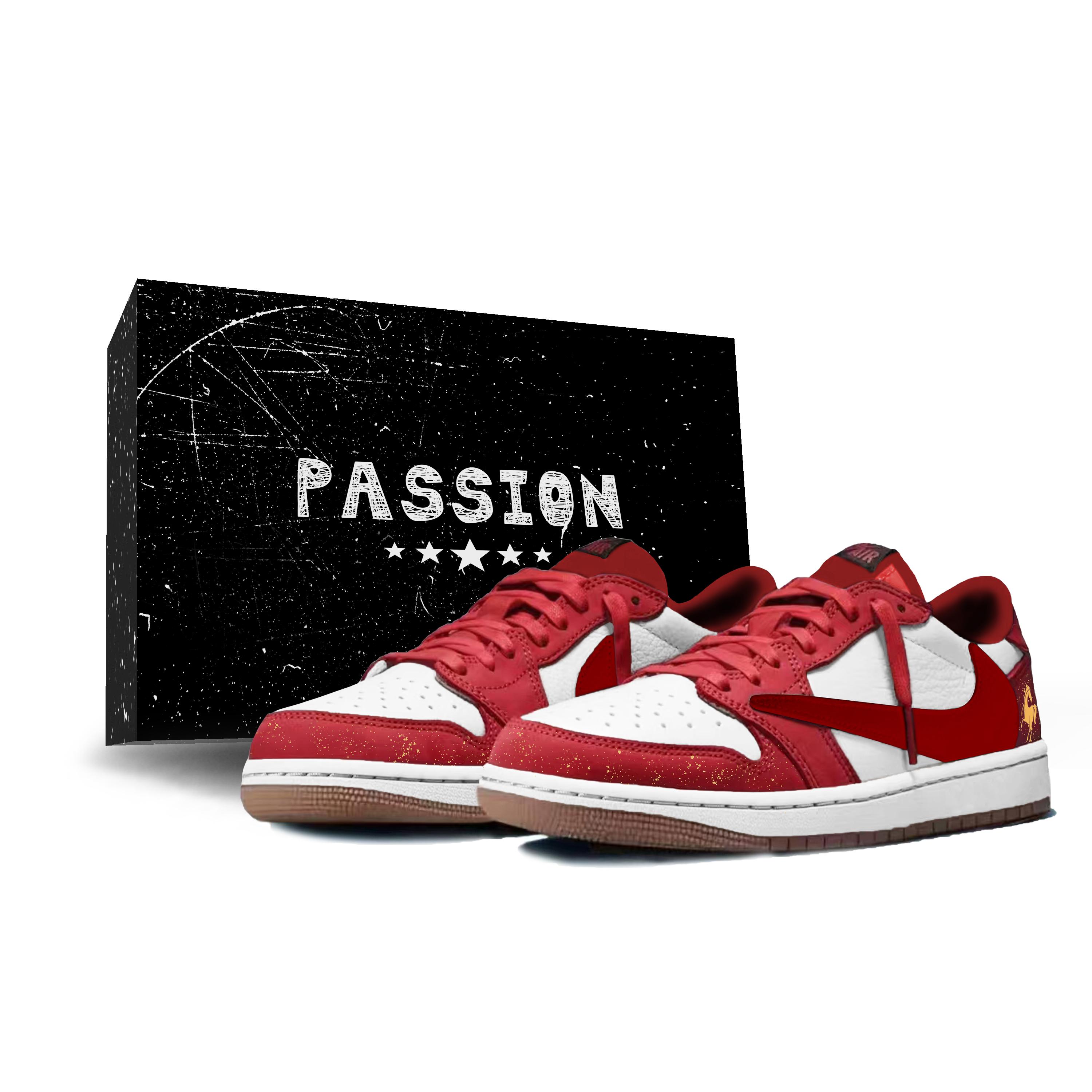 

Travis Scott x Jordan Air Jordan 1 7.0 Low Collaboration Cushioning Low top Vintage Basketball Shoes Unisex Red DZ4137-700(Team1036-) 35.5