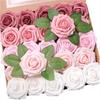 25 pcs Roses Artificielles Fleurs Mousse Faux Roses Bouquets de Mariage Centres de Table Fête des Mères Saint-Valentin Cadeaux Décoration de Fête