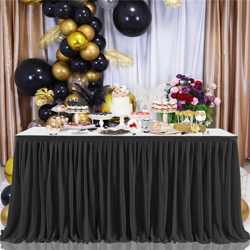 Table Skirt Thickened Anti-wrinkle Polyester Fiber Polyester Cloth Wrinkled Table Skirt Birthday Party Decoration Dessert Table