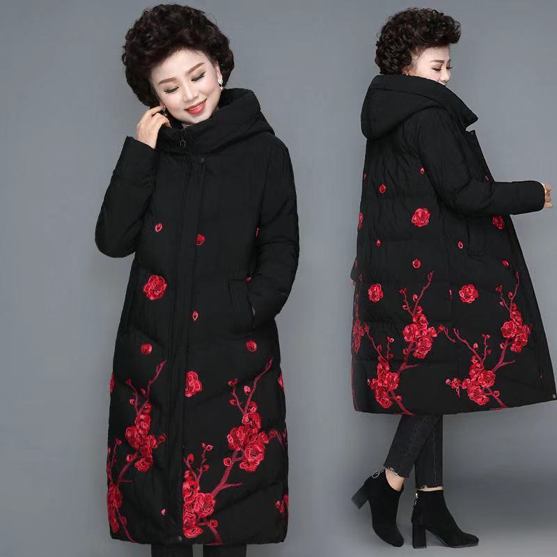 Winter Women's Printed Padded Coat Plus-size Hooded Long Padded Coat