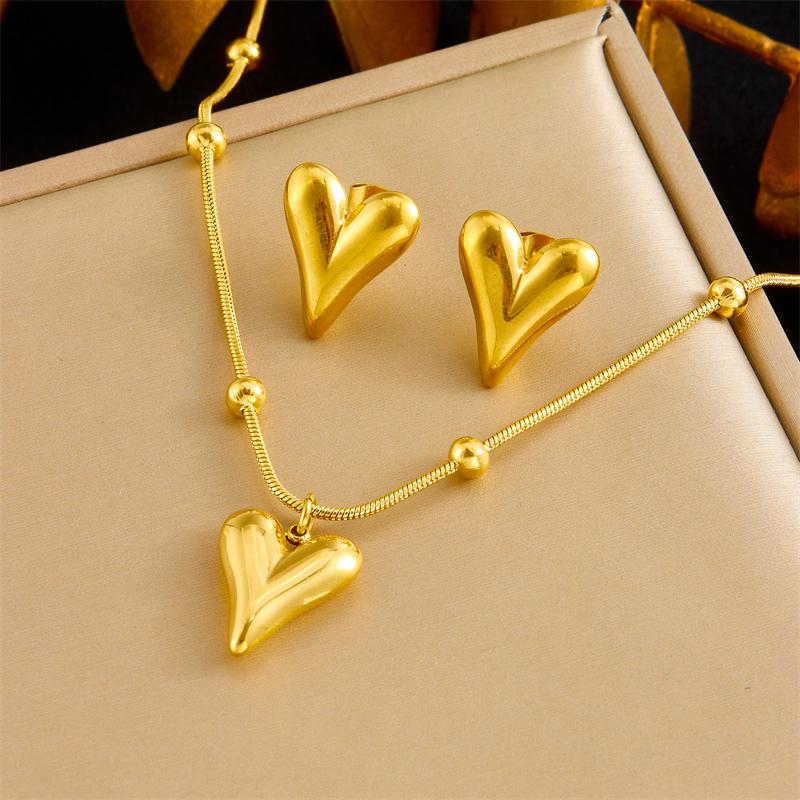 DIEYURO 316L Stainless Steel Simple Elegant Heart Necklace Earrings Bracelet Set Womens New Trend Love Series Jewelry Gift Sets