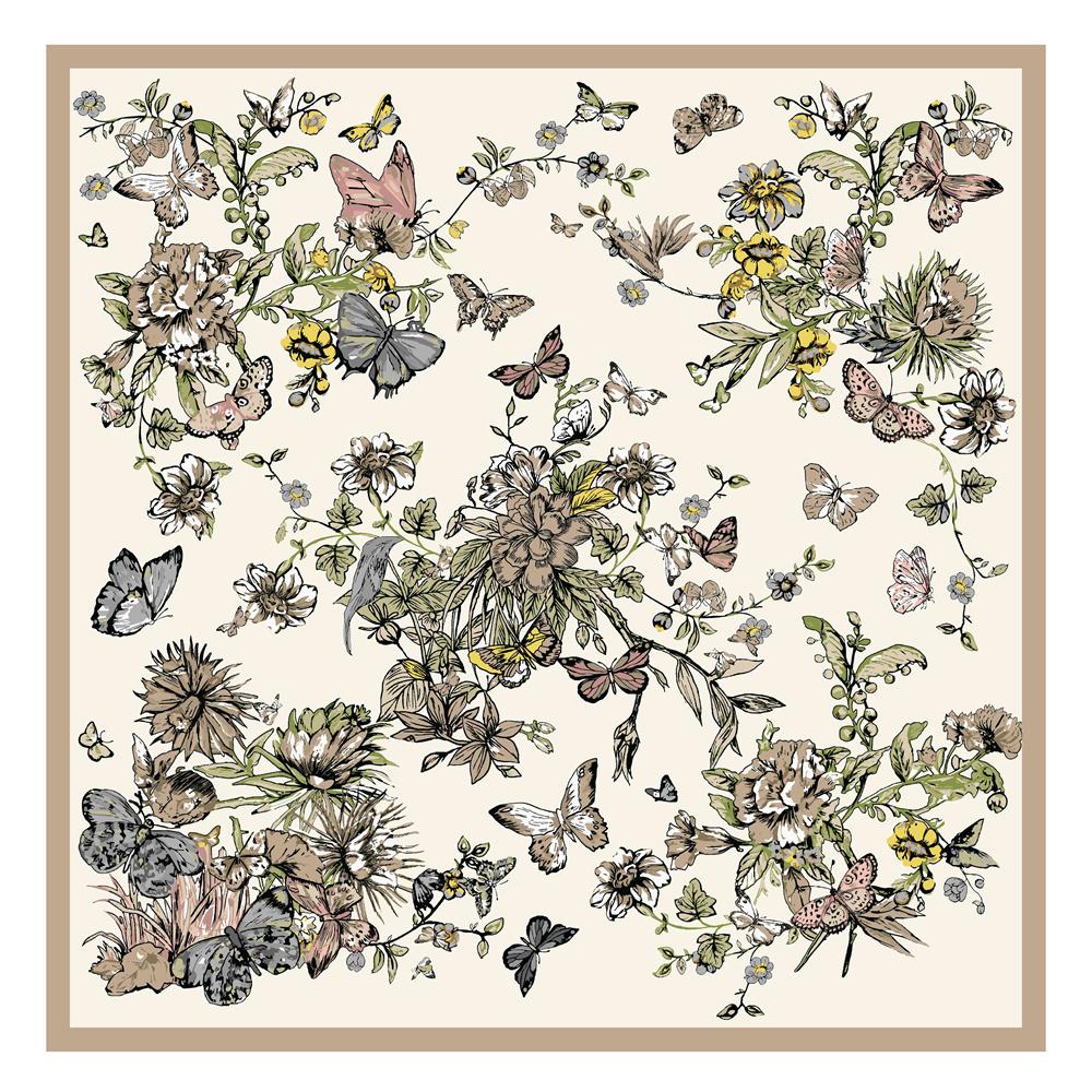 POBING Silk Scarf Women Large Shawls Flowers Printed Stoles Square Bandana Luxury Kerchief Hijab Scarf Female Foulards 130CM