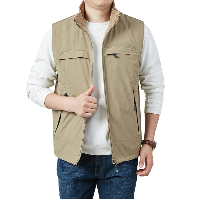 Men's Casual Vest with Velvet Warm Double-sided Wear Autumn New Standing Collar Middle-aged and Young Workhorse Clip Top Coat