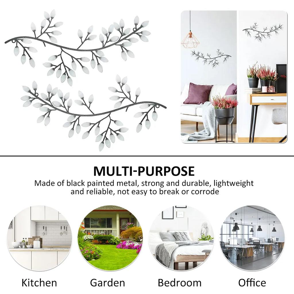 2Pcs Metal Tree Leaf Wall Décor Vine Olive Branch Leaf Wall Art Artistic Wall Hanging Decorative Wall Sculpture Home Decoration