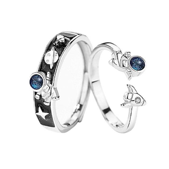 New 925 Sterling Silver Couple Ring Fashion Creative Astronaut Maiden Student Adjustable Pair Lovers Rings Jewelry Festival Gift