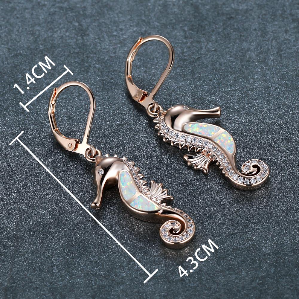 Série Ocean Wind Modrobílé Australské Poklady Mikroosazené Bílými Diamanty Náušnice s Mořským Koníkem