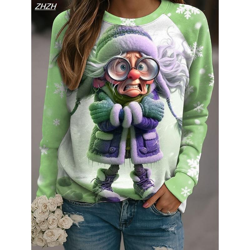 Women's Snowflake Print Pullover, Casual Long Sleeve Crewneck Sweatshirts, Holiday Comfort Wear, Spring Fall Winter Cozy Fashion