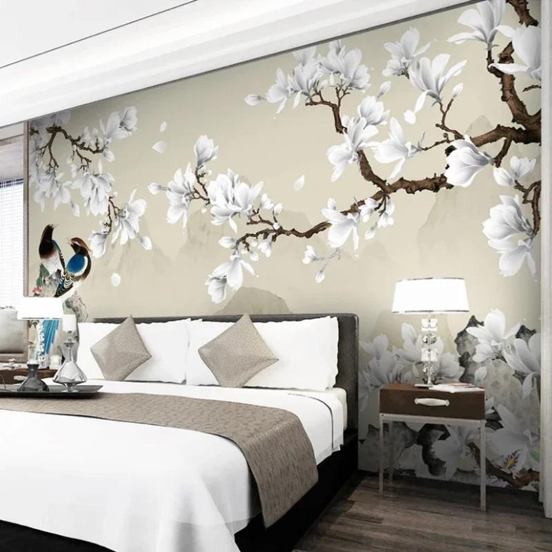 Photo Wallpaper Chinese Style Magnolia Flowers And Birds Mural Living Room TV Sofa Study Home Decor Painting Papel De Parede 3 D