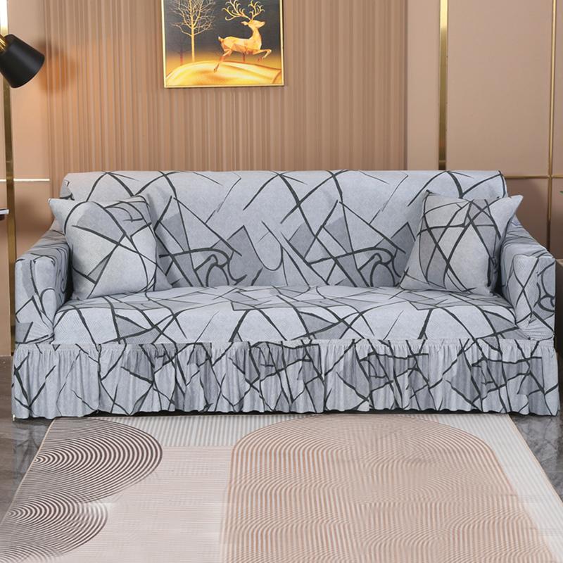 1/2/3/4 Seater Print Sofa Cover With Skirt Stretch Armchair Sofa Slipcover Elastic Chair Protector for Living Room