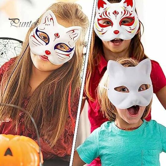 2/3/5/6/10/12/20 ks DIY masky na kočičí obličej Jednobarevný DIY ručně malovaný karnevalový ples Maškarní Halloweenský kostým Polštář na obličej ve tvaru zvířete
