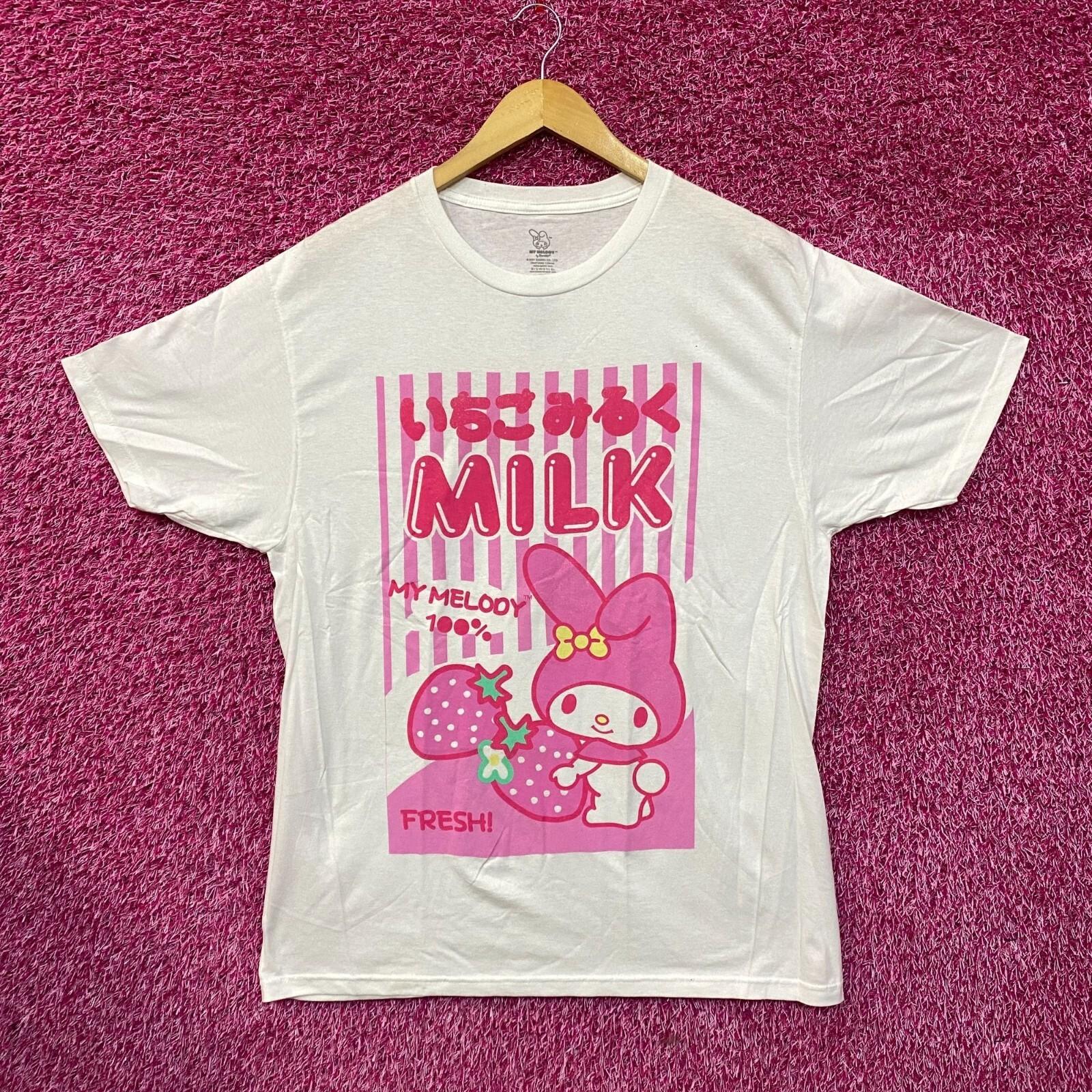 My Melody Strawberry Milk Carton 100% Cotton T-shirt Mens Tees Top 4XL