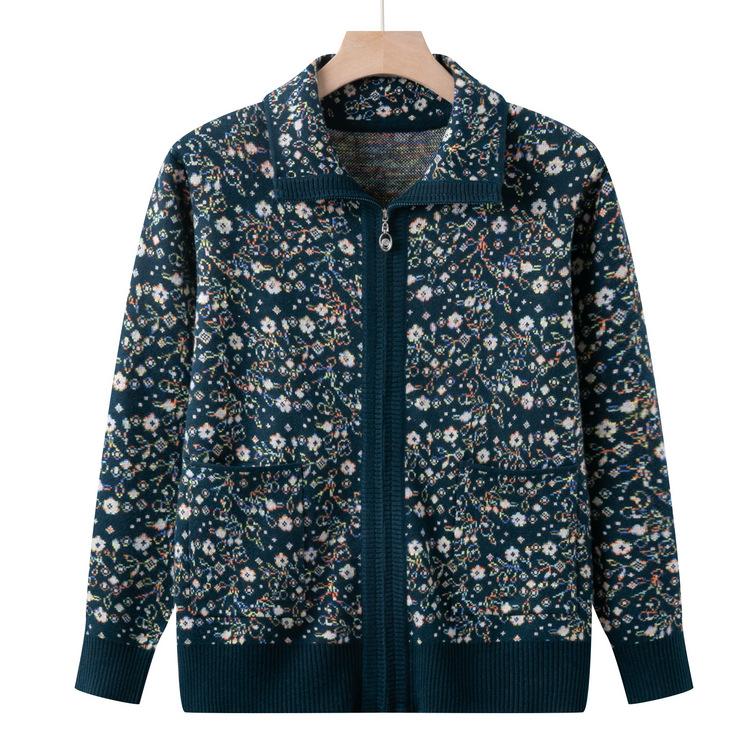 Middle-aged Mother Wears New Fashionable Cardigan Sweater Middle-aged and Elderly Women's Sweater Jacket Grandma Wears Autumn Top