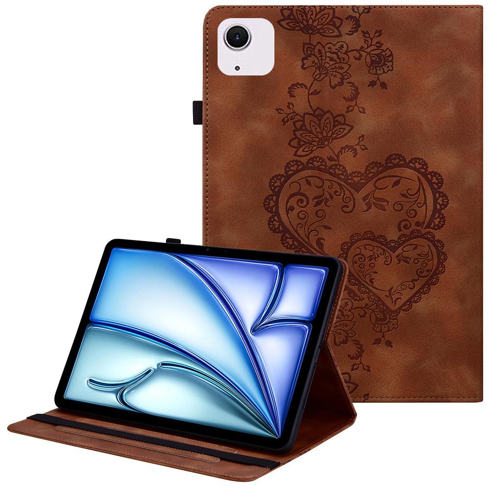 For iPad Air 11 (2025)/(2024) Leather Case Heart Imprint Foldable Stand Card Slot Stylus Holder Tablet Cover