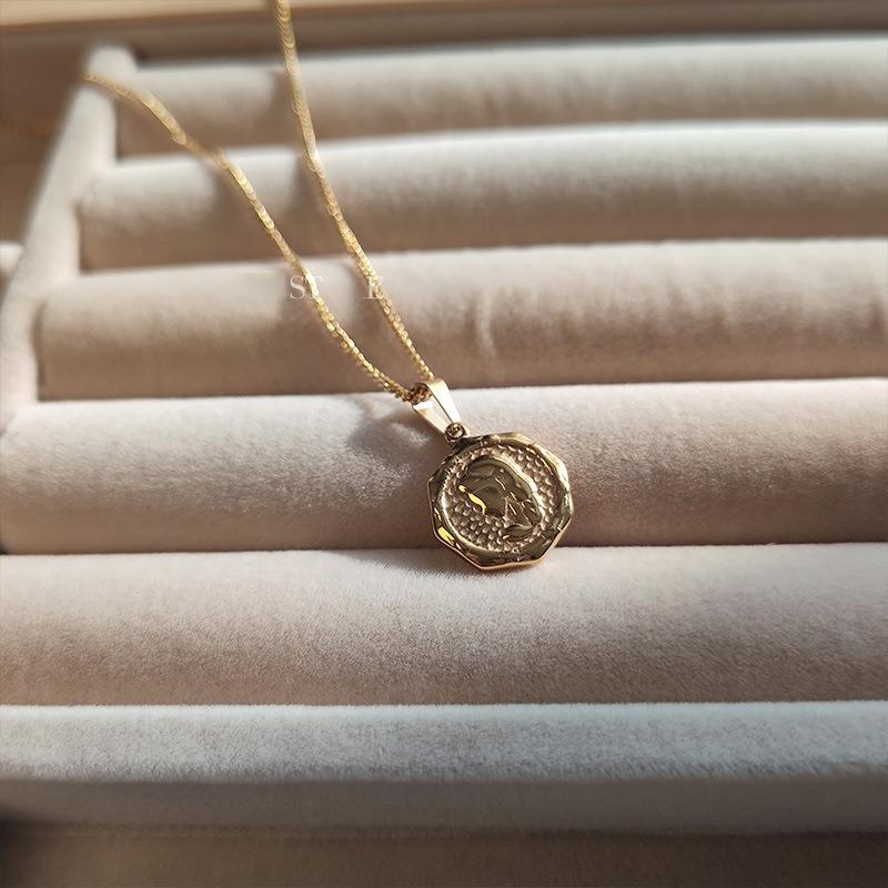 1Pc Fashion Titanium Steel Letter Irregular Round Brand Sweater Chain Simple Temperament Pendant Clavicle Necklace Autumn and Winter Necklace