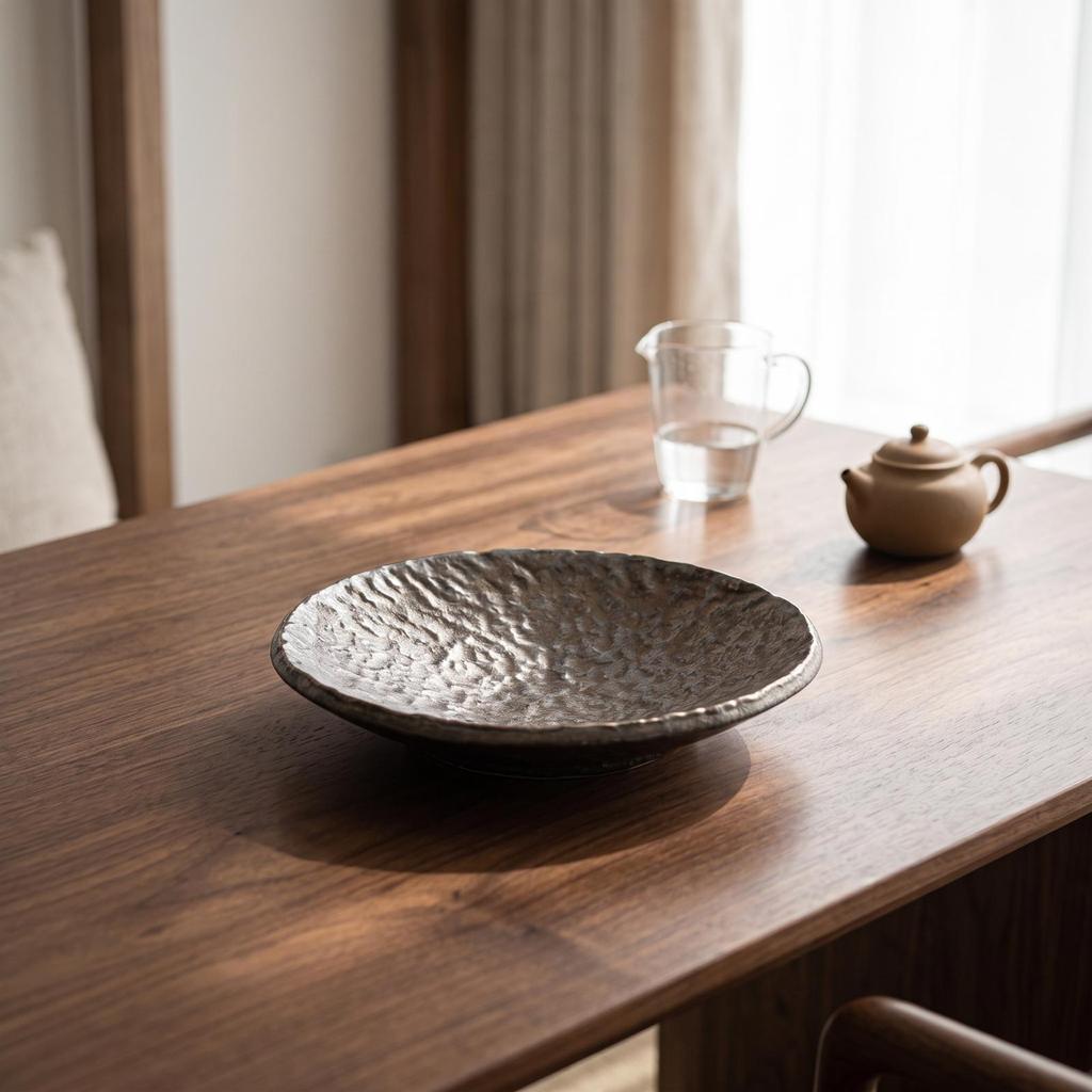 Low-Slung Ceramic Bowl with Lustrous Glaze Stylish Shallow