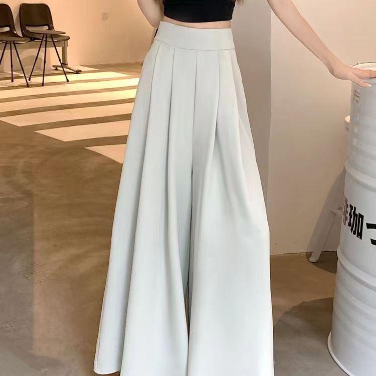 Wide-legged Trousers and Skirts for Women In Summer Korean Style, Thin Pleated Suit Pants, High Waist Drooping Slim Casual Pants Skirt