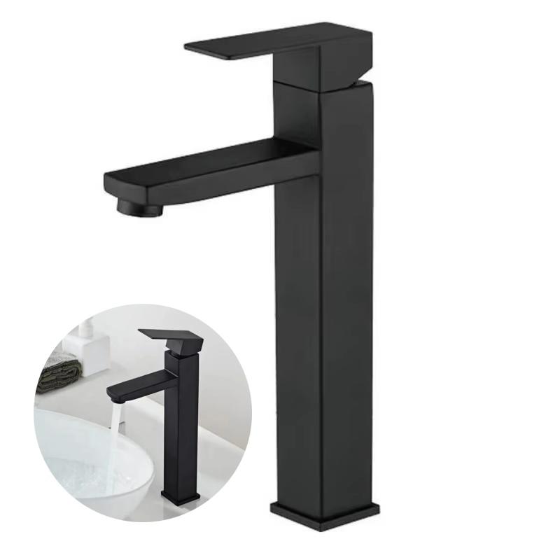 Square Matte Black Stainless Steel Single Hole Bathroom Mixer Tap Deck Mounted Single Handle Cold and Hot Water Basin Faucet