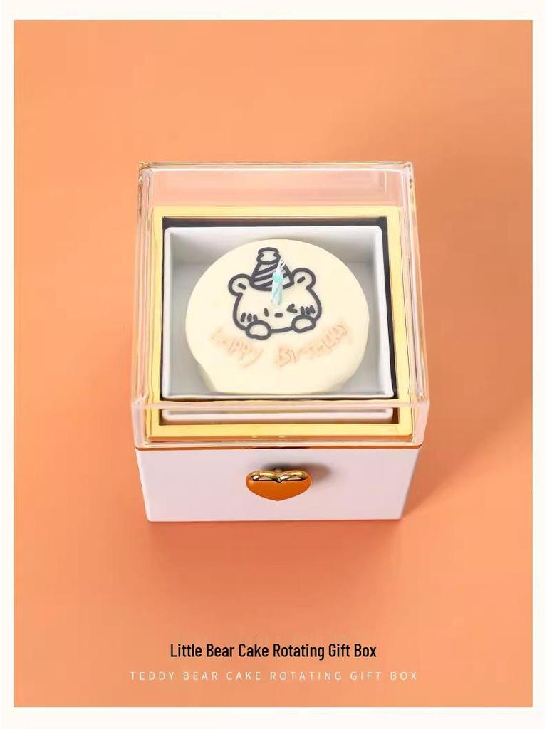 Romantische Kleine Bär Drehbare Kuchenringbox - Perfektes Geschenk für Mädchen oder Ehefrauen Geburtstag, Kreative Überraschung und Geständnis