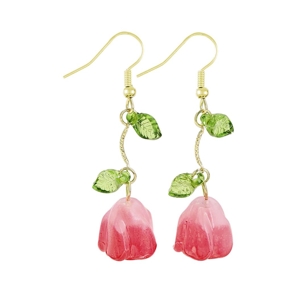 Elegant Tulips Leaf Earrings Delicate Floral Drop Earrings Charming Ear Jewelry Flower Pendant Earrings for Daily Party