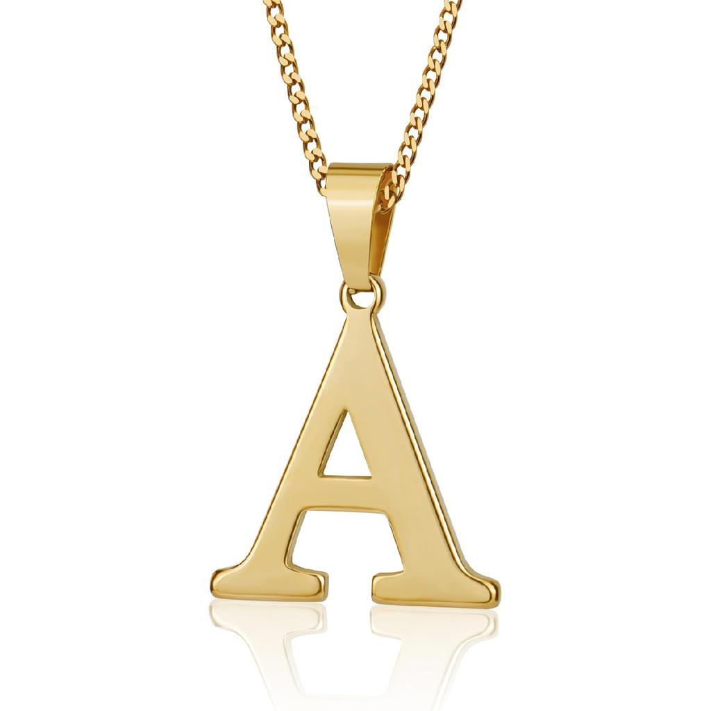 Suweibuke Initial Necklace for Men Women Boys Girls, 18K Gold Plated 26 Letters Pendant Necklace, Personalized Jewelry Gifts