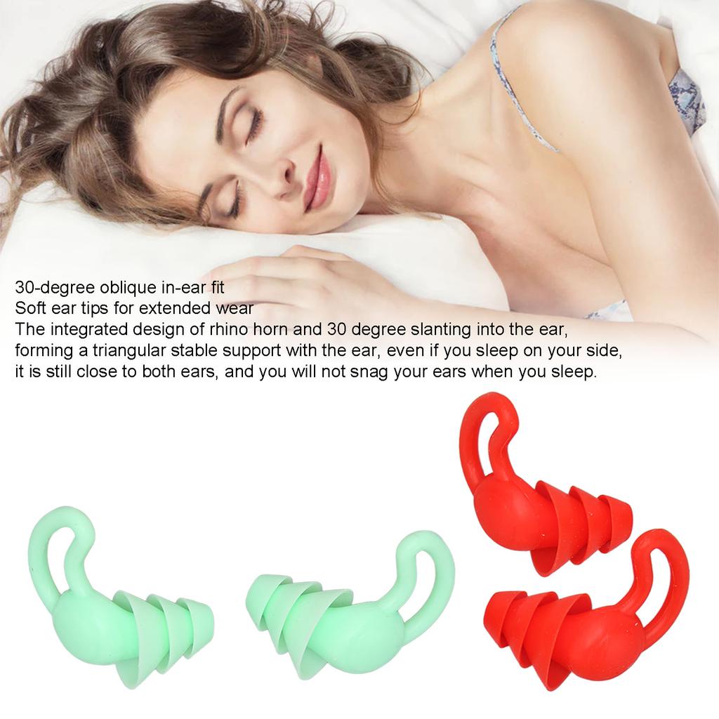 2 Pair Ear Plugs Waterproof Noise Reduction Shark Fin Edges Silicone Reusable Washable for Sleep Swimming Study