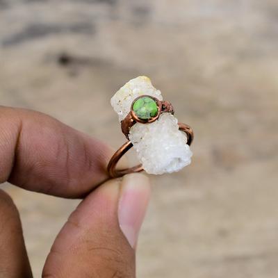 Regenbogen Mondstein Druzy Ring Elektrogeformter Kupferring Grün Türkis Edelstein Ring Verstellbarer Ring Handgemachter Elektrogeformter Schmuck Als Geschenk