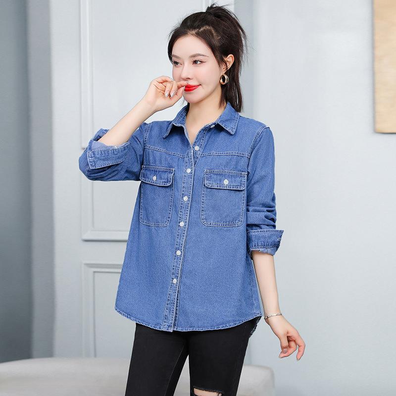 Veste chemise en jean délavé à manches longues pour femme - Style décontracté coréen Printemps/Automne 2025