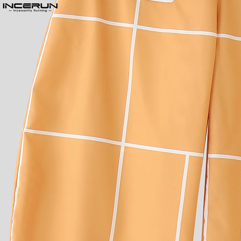 INCERUN Ανδρικό Υπερμεγέθης Παντελόνι με Φερμουάρ στη Μέση, Πλαϊνές Τσέπες, Καρό, Καθημερινό, Φαρδύ, Μακρύ Παντελόνι