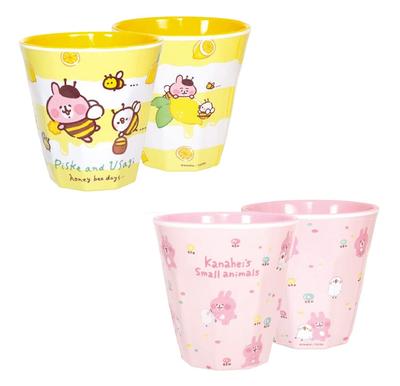 Kanahei's Small Animals Pisuke & Usagi Melamine Cup Set of 2 / Honeybee & Usagi and Pisuke (All-over Print, Pink)