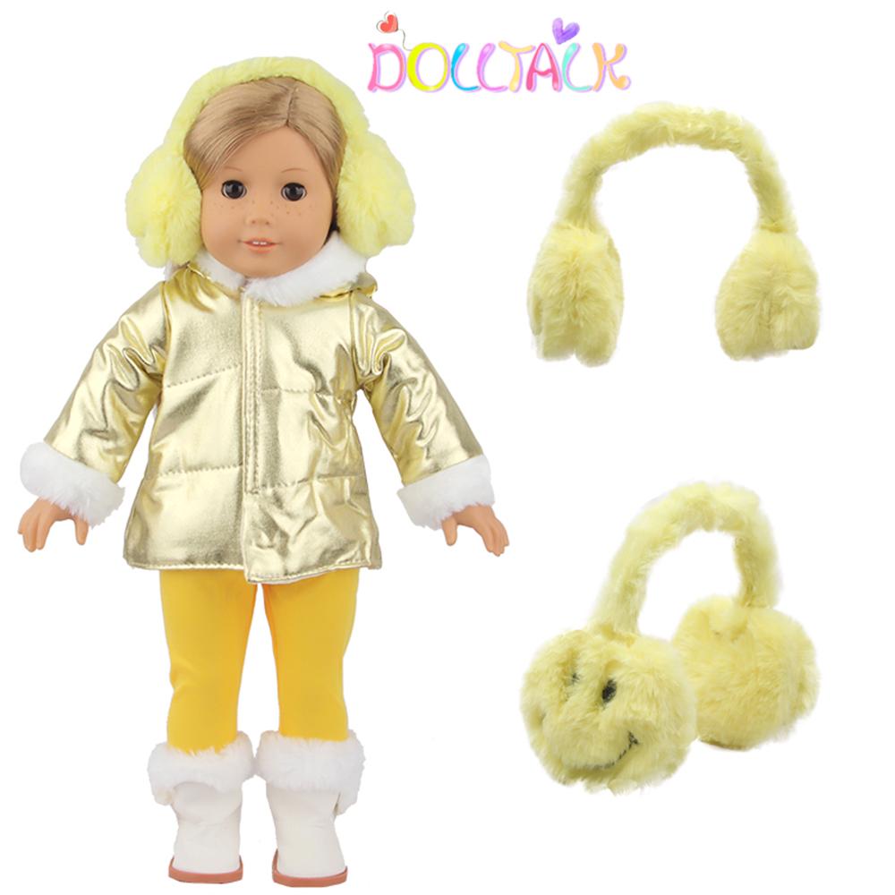 Cute Doll Accessories 18Inch American Doll Hanging Ear Covering Yellow Cartoon Smile Face Winter Clothes For 43cm New Born Doll
