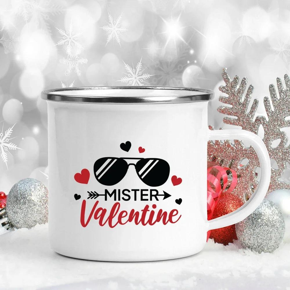 My Heart Belong To Her/him Printed Couples Mugs Creative Coffee Wine Couple Cups Drinks Dessert Milk Enamel Cup Valentines Gifts