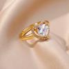 Stainless Steel Heart Rings For Women Zircon Gold Plated Heart Adjustable Ring Femme Wedding Party Accessories Jewelry Gift