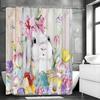 Cute Bunny Shower Curtain, Floral Colorful Eggs Wooden Plank Bowknot Bathroom Decorative Shower Curtain, Waterproof Shower Curta