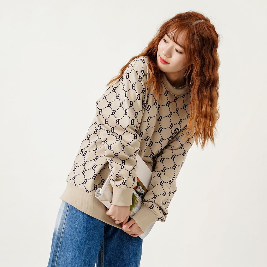 New MLB Base Logo Sweatshirts Unisex Beige 3AMTM0421-43BGS