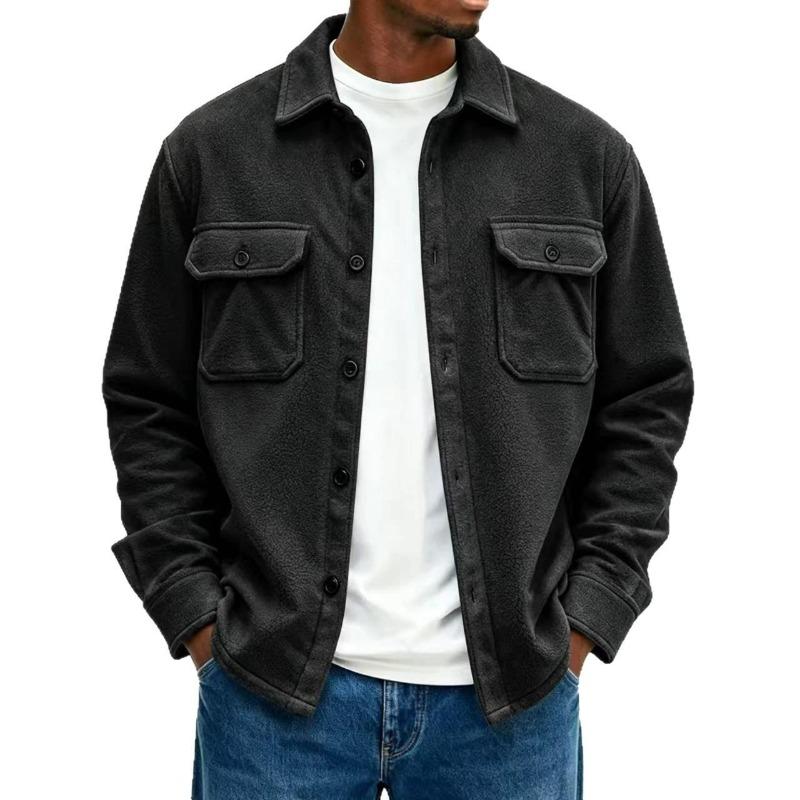 Men's Casual Jacket Turn Down Collar Double Pocket Relaxed Fit Vintage Autumn Outerwear